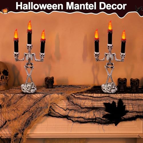 2 Pack Halloween Candelabra LED Flameless Candles Holder Battery Operated