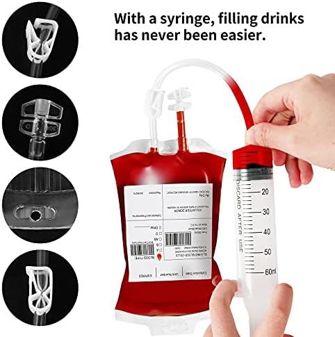 50 Packs Halloween Blood IV Bags for Drinks, Halloween Drinks Pouches