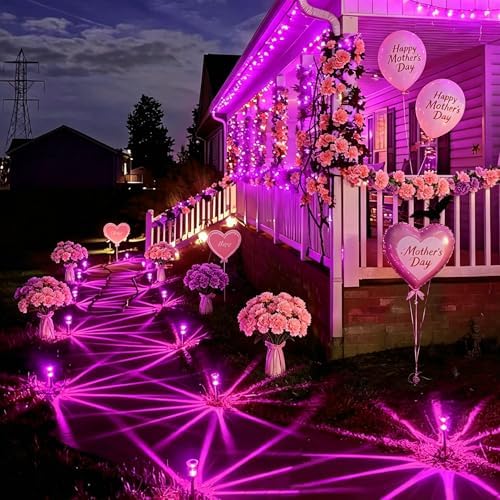 10 Pack Solar Lights Outdoor Waterproof LED Pink Pathway Lighting