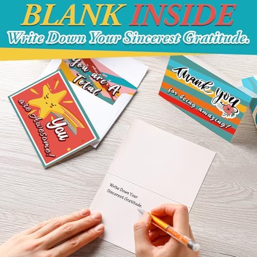 AmazingSpark 120 Pack Thanks You/Happy Birthdays Cards with Envelopes Bulk 12 Designs 4.8 x 6.8'' Assorted Postcards Notes for Business Birthday Back to School Gifts(Macaron,Thank You,120 Kit)