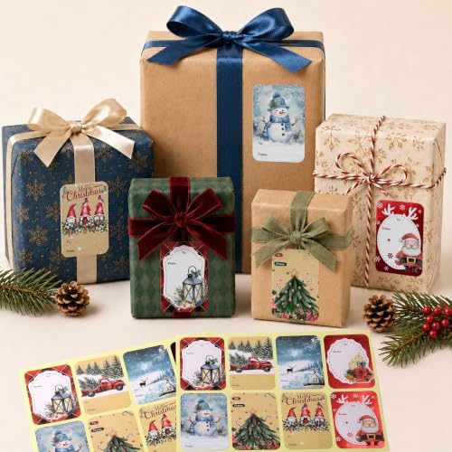 120 PCS 8 Designs Christmas Gift Tag Stickers, Self Adhesive Labels