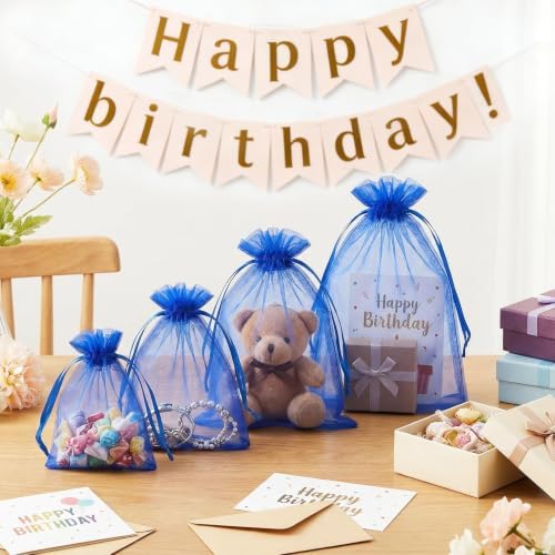FUNFERY 100PCS Royal Blue Organza Gift Bags 6x9in,Drawstring Jewelry Pouch