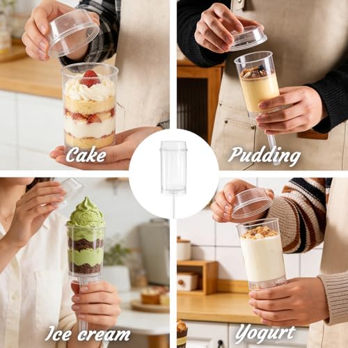 AZYM Cake Pop Stand, Clear Food-Grade Plastic Dessert Cups with Lids, Push Cake Pop Holder with Cutter Tool, Reusable Dessert Containers for Parties, Weddings, Birthdays, DIY Baking Supplies