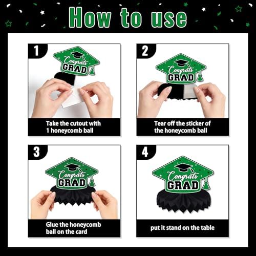 Graduation Decorations Class of 2026, Centerpieces for Tables, Congrats Grad Honeycomb Table Toppers, Graduation Party Supplies, Green