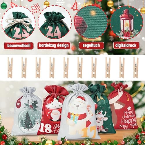 24 Pieces Christmas Burlap Gift Bags with Drawstrings Xmas goodie Bags Bulk for Winter Holiday Party Favor (Christmas Burlap Treat Bags 2025)