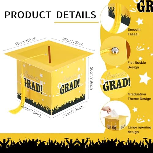 Outus 2026 Graduation Card Box with Tassel Grad Cap,Yellow,Stylish