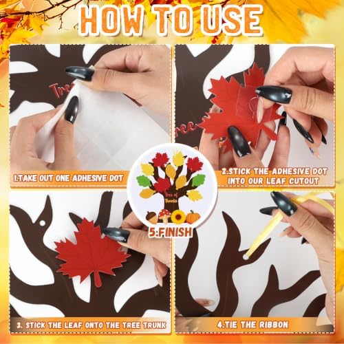 Tree of Thanks Craft Kit 24 Pack Thankful Tree Craft Kits Thanksgiving Hanging Ornament for Kids with Fall Leaves to Write on Classroom Autumn Thankful Art Project Thanksgiving Party Home Decoration
