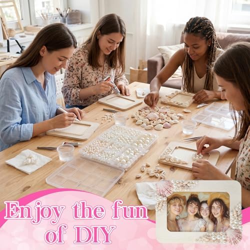 Yousoontic 10 Sets 4" X 6" Wood DIY Photo Frame Kit with Shells Pearls Glue