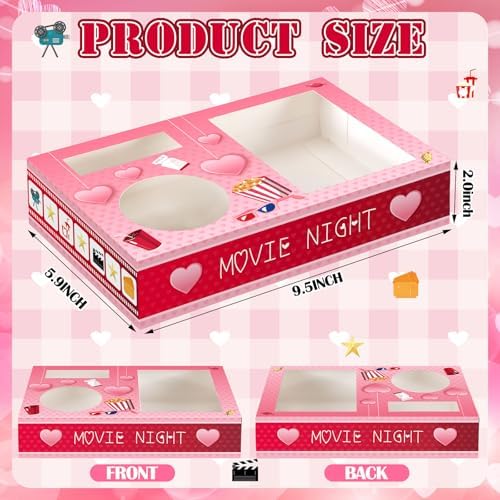 Dunzoom 20 Pcs Valentine's Day Movie Night Supplies Galentines Movie Night Paper Snack Trays Popcorn Candy Holder Snack Boxes Cardboard Food Holder Trays