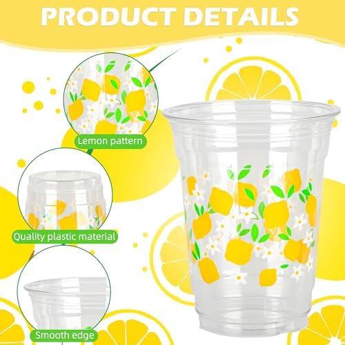 AimFun 100 Pcs Lemon Plastic Cups Summer 12 oz Party Clear Cups