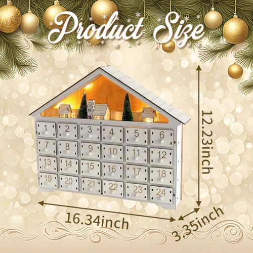 LYFJMUS Wooden Christmas Advent Calendar 2025 with 24 Storage Drawers Reusable Advent Calendar with LED Lights Countdown to Christmas Decoration for Kids