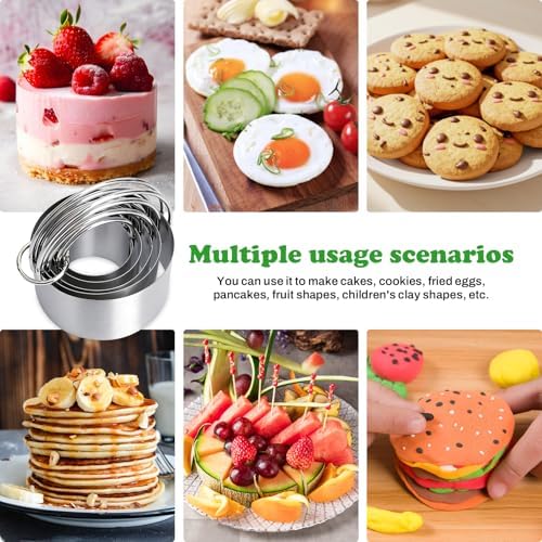 Round Cookie Cutter Set Set of 5 with Handle, Stainless Steel Circle Biscuit Cutters for Baking, Donut, Pancake, Sandwich, Dumpling, Playdough – Nesting Storage, Dishwasher Safe