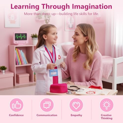 Meland Doctor Costume for Kids 3-10, Pretend Play Career Dress Up with Bag