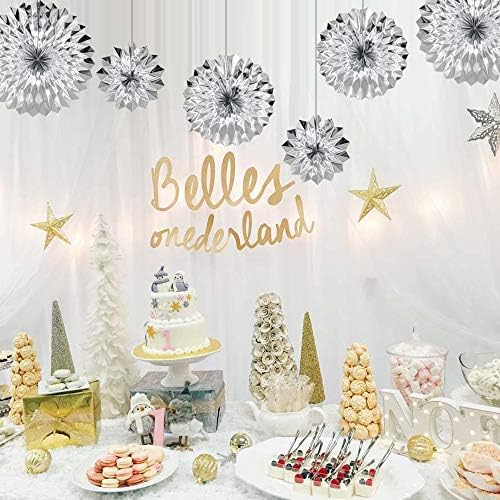 6-Pack Silver Party Decorations, Hanging Paper Fans Wall Decor