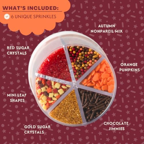 Sweets Indeed Fall Sprinkles 6 Cell Jar, Sugar, Jimmies & Shapes, 6.45 oz