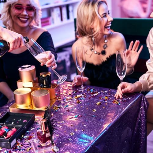 8 Pack Purple Dot Laser Plastic Tablecloth 54" x 108" Disposable Table Cloths for 6 to 8 Foot Tables Rectangle Table Cover for Parties (Purple Dot Laser, Rectangle)