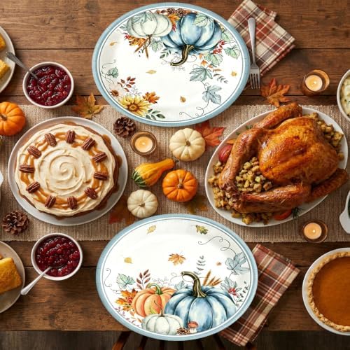 50Pcs Thanksgiving Oval Paper Plates 10" x 12" Fall Watercolor Pumpkins