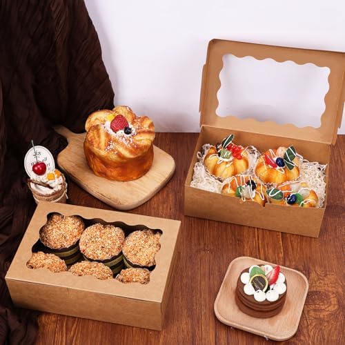 Moretoes 10pcs Cookie Boxes with Window, 9x6x3 In Brown Bakery Boxes