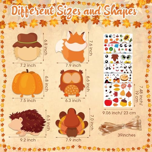 Pasimy 24 Sets Thanksgiving Crafts Kits DIY Fall Autumn Ornaments Turkey Scarecrow Pumpkin Owl Sticker Crafts Autumn Harvest Crafts Bulk Art Sets for Thanksgiving Party Favors Home Classroom