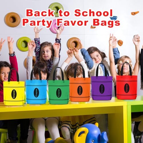 Hosuly 24 Pcs Back to School Gift Bags Crayon Tote Bags Bulk