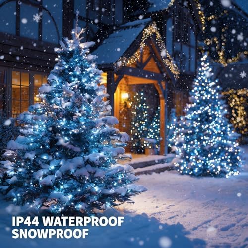 TW SHINE Christmas Lights, 600 LED 196FT Christmas String Lights Plug-in with 8 Modes Timer and Remote, Waterproof Outdoor Decorations for Bedroom Wedding Party Yard Tree Decor, Blue & White