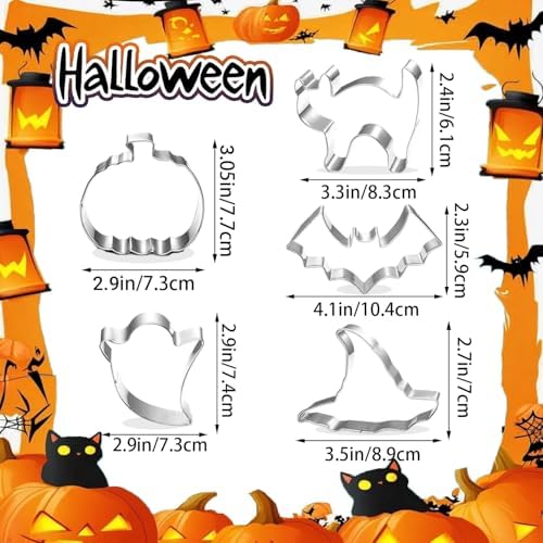5pcs Halloween Cookie Cutters Set shapes Pumpkin, Bat, Ghost, Witch's Hat, Cat Halloween Holiday cookie decorating kit