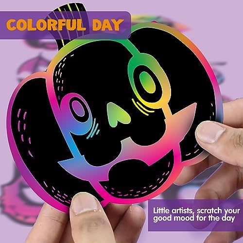 JOYIN 72 Pcs Halloween Rainbow Scratch Art Crafts for Kid, Halloween Party Favors, Scratch Off Paper with 18 Designs for Party Supplies, Classroom Activities Game Goodies Gifts