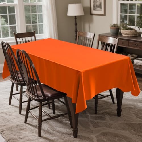 4 Pack Plastic Tablecloth 54" x 108"Disposable Orange Tablecloth Rectangle Plastic Table Cover for 6 to 8 Foot Tables Indoor or Outdoor Parties Birthdays Weddings Christmas