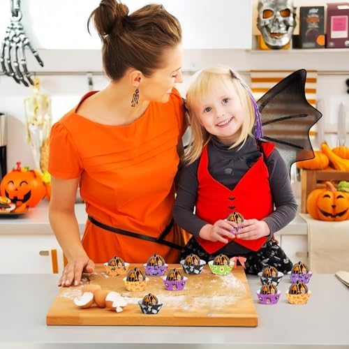 AUGSUN 800pcs Halloween Mini Cupcake Liners Paper Cups, 8 Designs