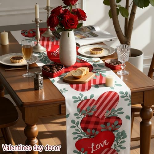 Valentines Day Decorations - Heart Table Runner | Valentines Day Decor Party Supplies Favors - Galentines Day Decorations Holiday Banner for Home Kitchen Office