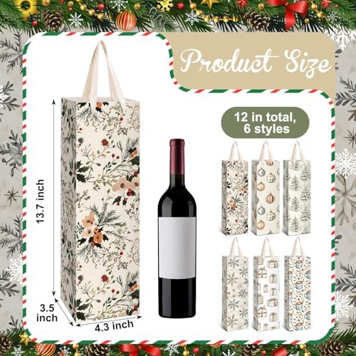 TaoBary 12 Pcs Christmas Wine Bags with Handles, Novel