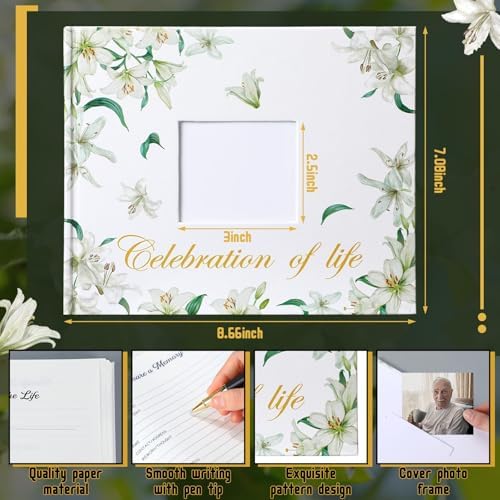 Patelai Funeral Guest Book with Pen, White Flower