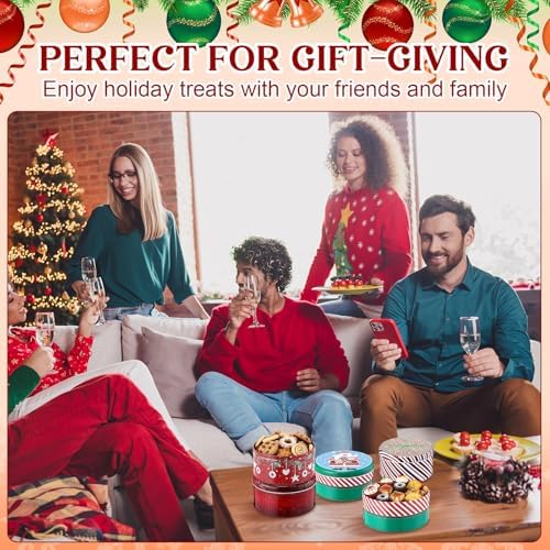 LemonRoad 18 Pack 5.2 Inch Round Christmas Cookie Tins with Lids for Gift Giving Holiday Treats, Metal Empty Candy Tin Containers, Small Xmas Cookie Jar for Baking Party Favors(Classic Style)
