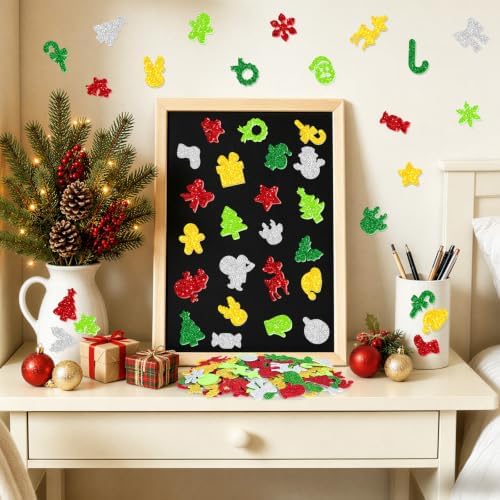 400 PCS Christmas Foam Stickers, Glitter Christmas Stickers, 8 Sheets
