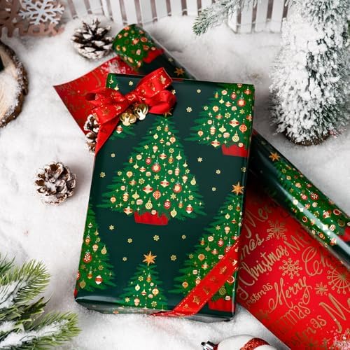 Yarcony Reversible Christmas Wrapping Paper Jumbo Roll,Green Wrapping Paper