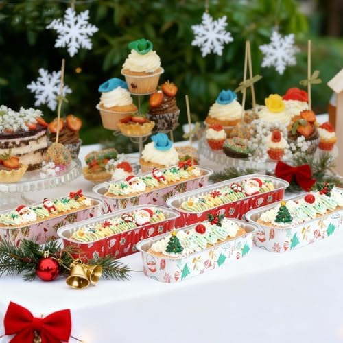 100Pack Christmas Mixcolor Mini Cake Pans with Lids and Spoons Mini Loaf Pans with Lids, 6.8Oz Aluminum Foil Pans Tins, Individual Dessert Cups Containers for Sales,Party,Picnics