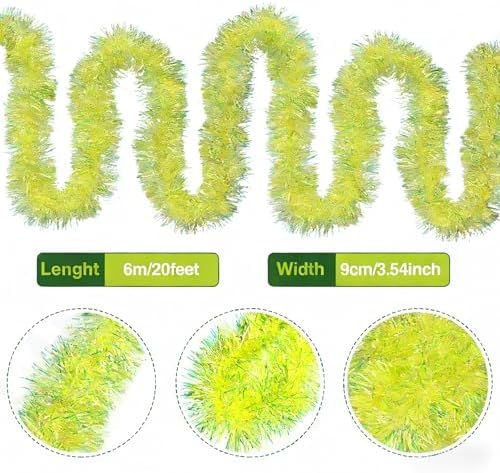 20FT Lime Green Christmas Tinsel Garland Iridescent Hanging Twisted Garland iRide for Christmas Tree Fireplace Mantle Xmas Party Home Decoration