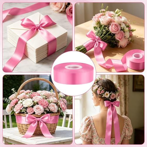 30Yards 1In Hot Pink Satin Ribbon for Flower Bouquet Baby Shower Valentine