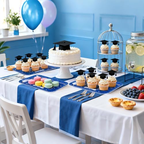 JarThenaAMCS 3Pcs Graduation Serving Trays Reusable Melamine Platter Blue Congrats 2026 Grad Diploma Bachelor's Hat Serving Dishes for Graduate Party Sharing Snacks Fruits Dessert