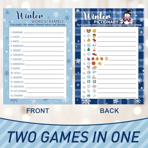 COCHIE 30 Players Winter Holiday Christmas Party Games for Adults Family Office Large Groups, Words Pictionary Game, Riddle Game, Word Scramble Games with Answer Key (Winter Pattern)