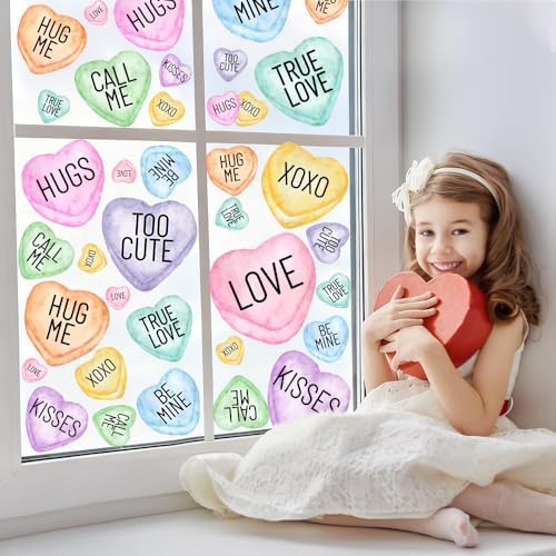 DIYDEC 8 Sheets Valentines Window Clings Double-Sided Pink Purple Blue Valentines Window Stickers Love Heart Window Decals for Home Wedding Anniversary Party Store Glass Holiday Decoration