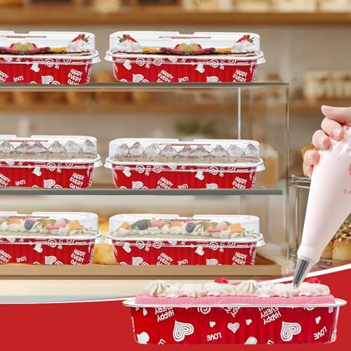 100Pack Valentine's Mini Loaf Pans with Lids Mini Cake Pans with Lids and Spoons, 6.8Oz Heart Shaped Cake Pans Fancy Muffin Pans Aluminum Foil Pans, Individual Dessert Cups Containers for Sales,Party