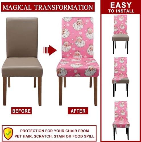 Christmas Chair Covers for Dining Room Set of 6 Christmas Santa Claus Dining Chair Protectors 6 Pcs Stretch Removable Washable Chair Slipcovers 6 Pack for Winter Xmas Holiday Home and Party Decor