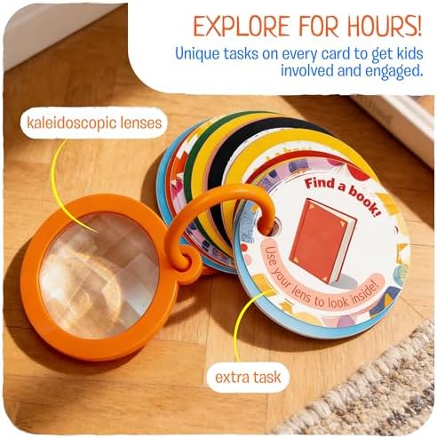 Scavenger Hunt at Home | Indoor Toddler Activity Cards with Magic Kaleidoscopic Lens | Sensory Games for 2-3 Year Olds | Learning Toys | Rainy Day Activity for Kids