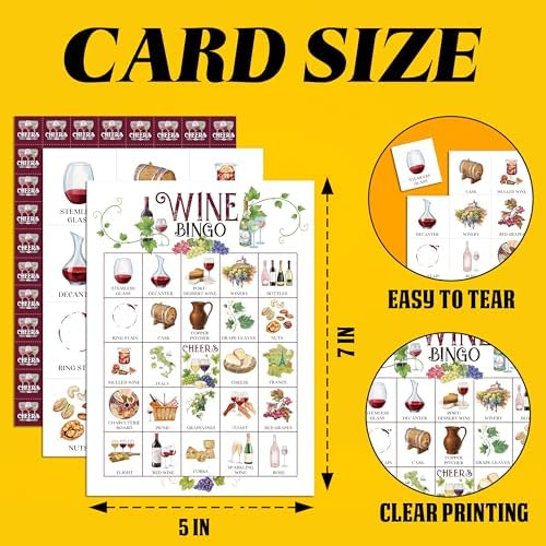 Wine Bingo Game, Wine Tasting Party Game Cards for Adults, 24 Players Holiday Cheers Activities for Family Friends, Winery Bridal Shower or Bachelorette Party Supplies Favor Decor, (006)