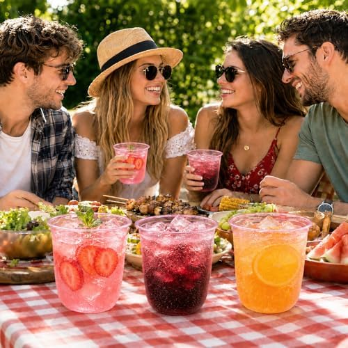 50 Pack 12 oz Pink Plastic Cups, Disposable Cocktail Cups for Party