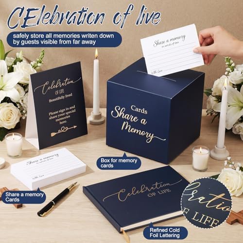 Engrowtic 64 Pcs Guest Book Set Funeral Guest Book Memorial Service, Blue