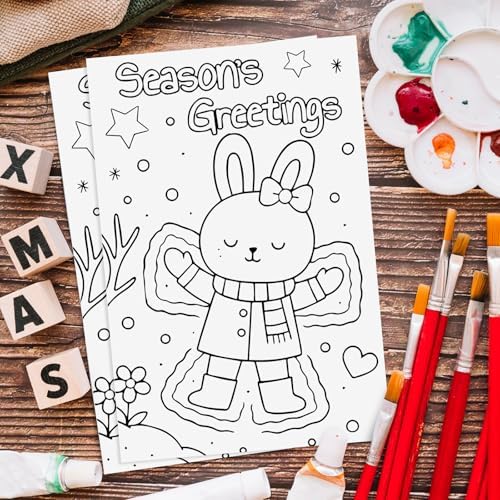 Whaline 24 Packs Winter Christmas Color Your Own Cards Greeting Card DIY Coloring Cartoon Animal Note Cards with Envelopes and Stickers for Xmas Holiday Baby Shower Student Crafts