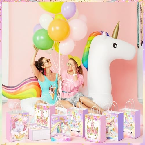 Kolldenn 48 Pcs Unicorn Party Favor Bags with Handles Unicorn Goodie Bags