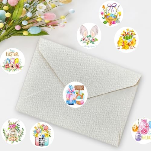 500PCS Easter Bunny Stickers 12 Designs Spring Easter Egg Rabbit Stickers Roll 1in Waterproof Self-Adhesive Decorative Label Rabbit Sticker for Envelopes Scrapbook Holiday Party Decorations